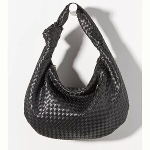 Anthropologie Black Woven Leather Hobo Bag